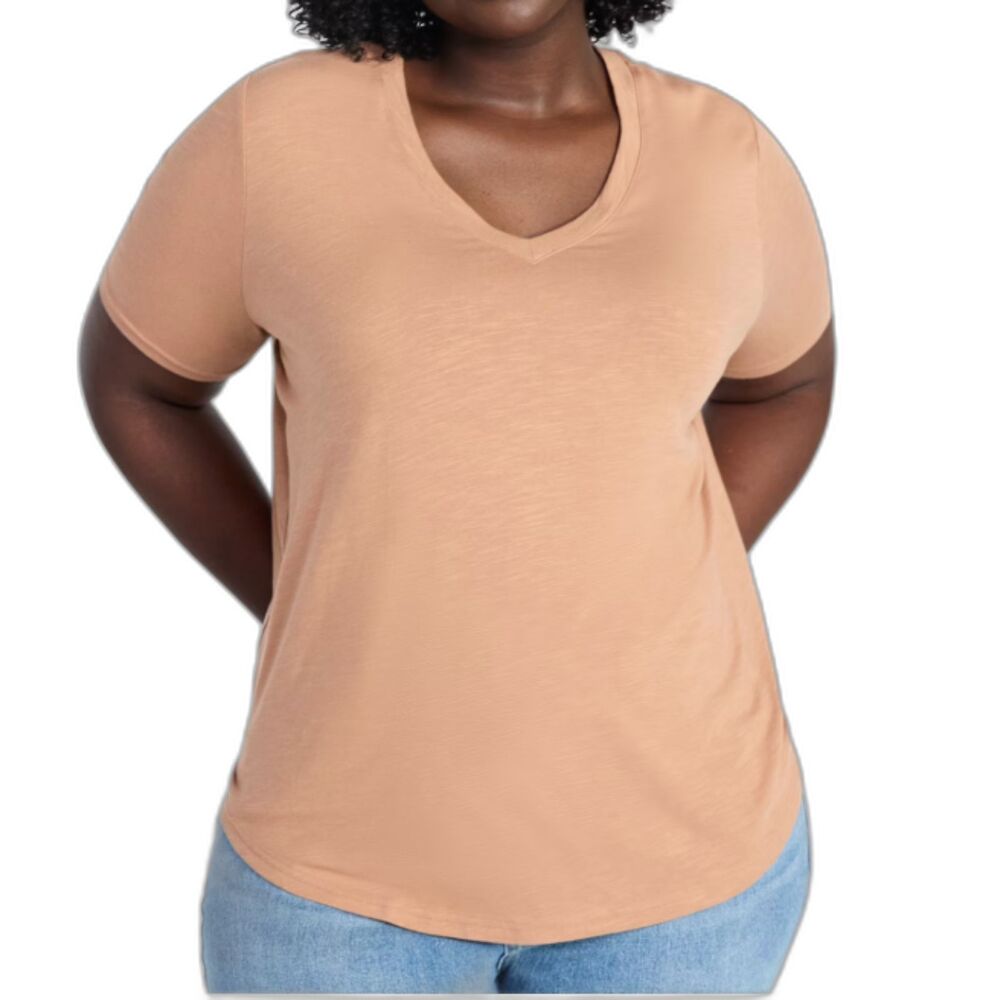Terra & Sky 4X (28w-30w) V Neck Tee Rootbeer Float Tencel Modal Soft & Stretchy